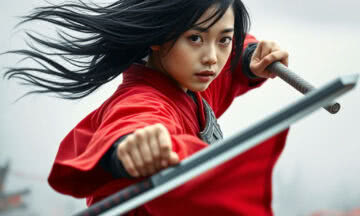 Portrait of a young Asian woman with short flowing black hair