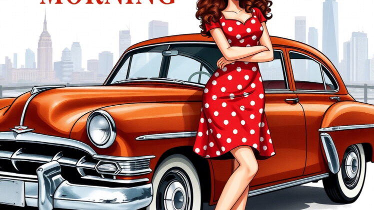 Zdj�cie 20 letniej kobiety w czerwonej letniej sukience w ��te paski