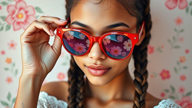 Oil and ink airbrushed watercolor glossy exaggerated closeup of a young woman with long