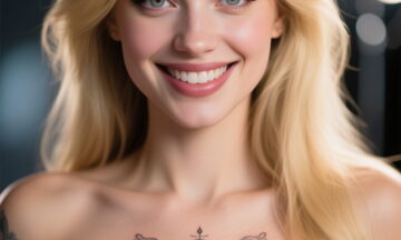 A cute girl Samantha Fox with womb tattoo