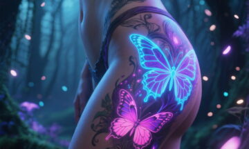 Fantastically surreal, hyperrealistic beauty stock photograph of a woman’s hip and upper thigh, luminous smooth skin, dramatic cinematic lighting, a