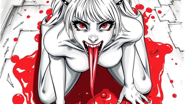 A dynamic black-and-white anime ink drawing, detailed line work, realistic shading, monochromatic, manga-inspired, highly detailed, view from above:an Asian