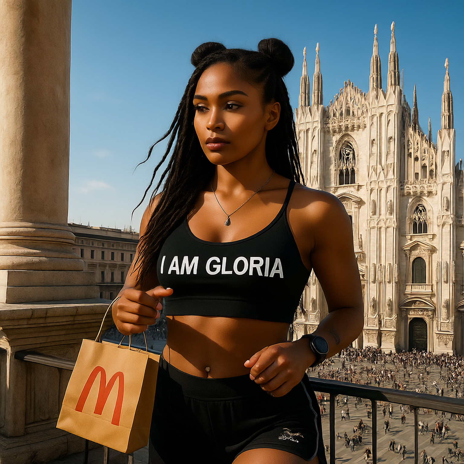 Create a breathtaking ultra realistic photo captures a highly detailed photograph capturing the iconic Milan Cathedral from an elevated balcony