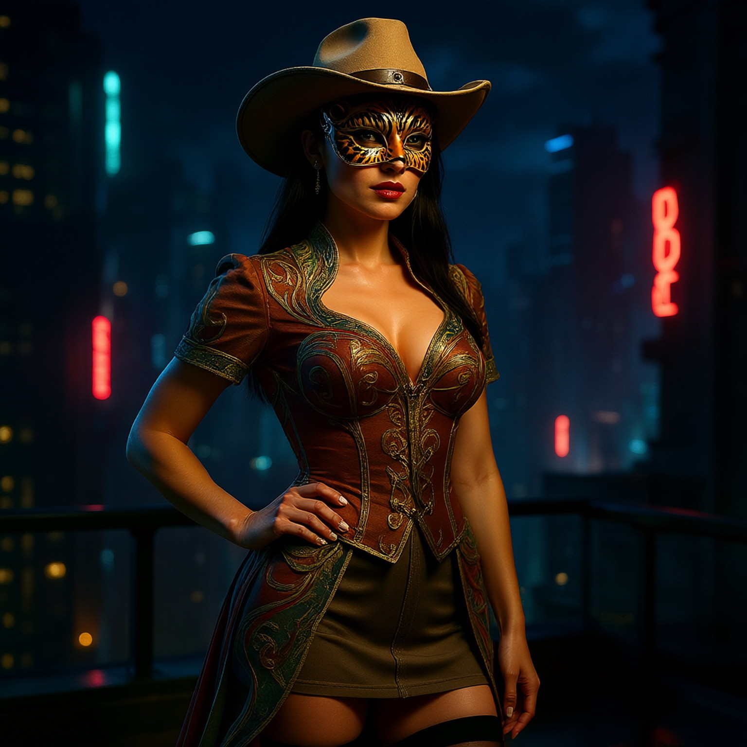 Create an image of photographic realistic unreal Engine Glamorous young woman in an ornate costume with Art Nouveau patterns and