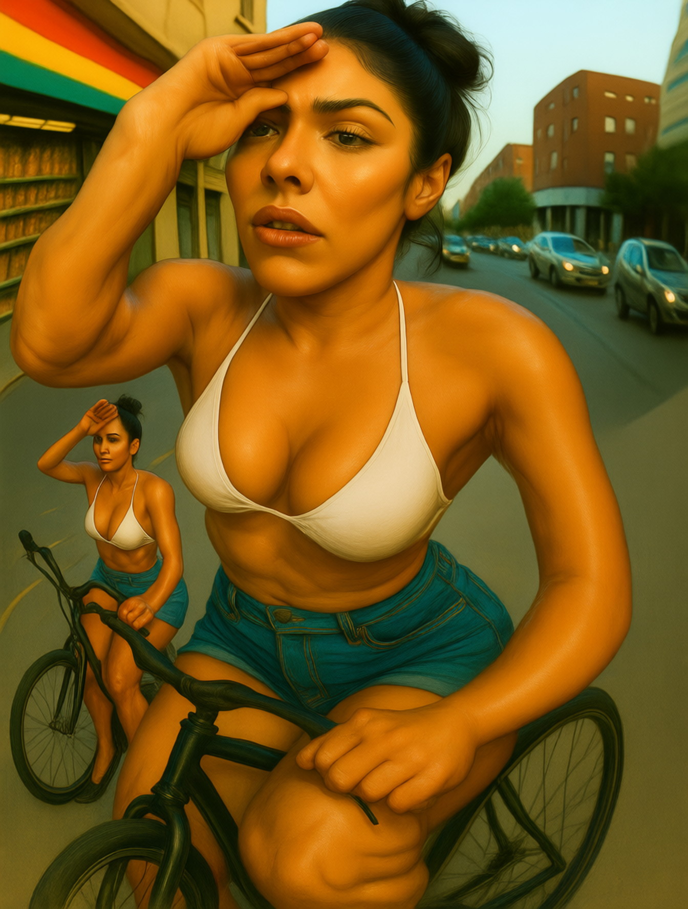 Distorting photo of sexy woman