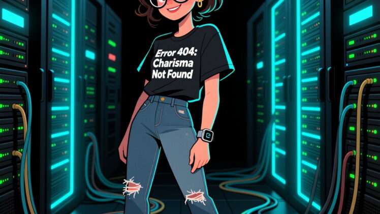 1/A simple sketch in early 2020s „nerdy chic” style of a 20-years old young woman