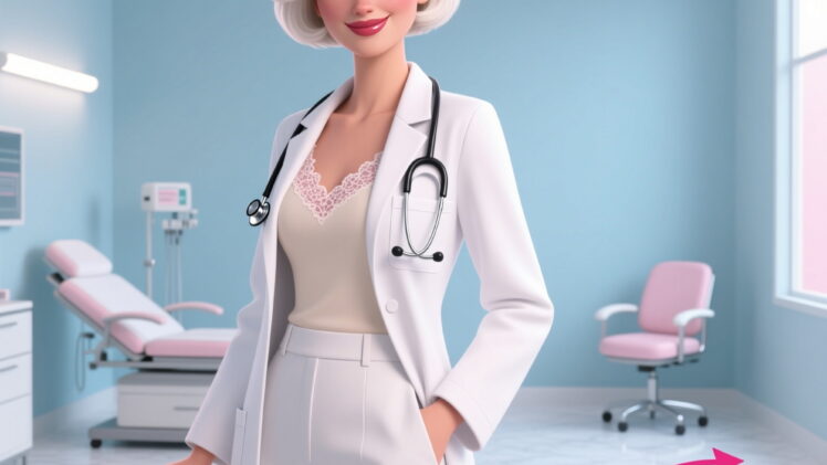 A simple sketch in early 2020s sophisticated medical style of a 30-years old young woman