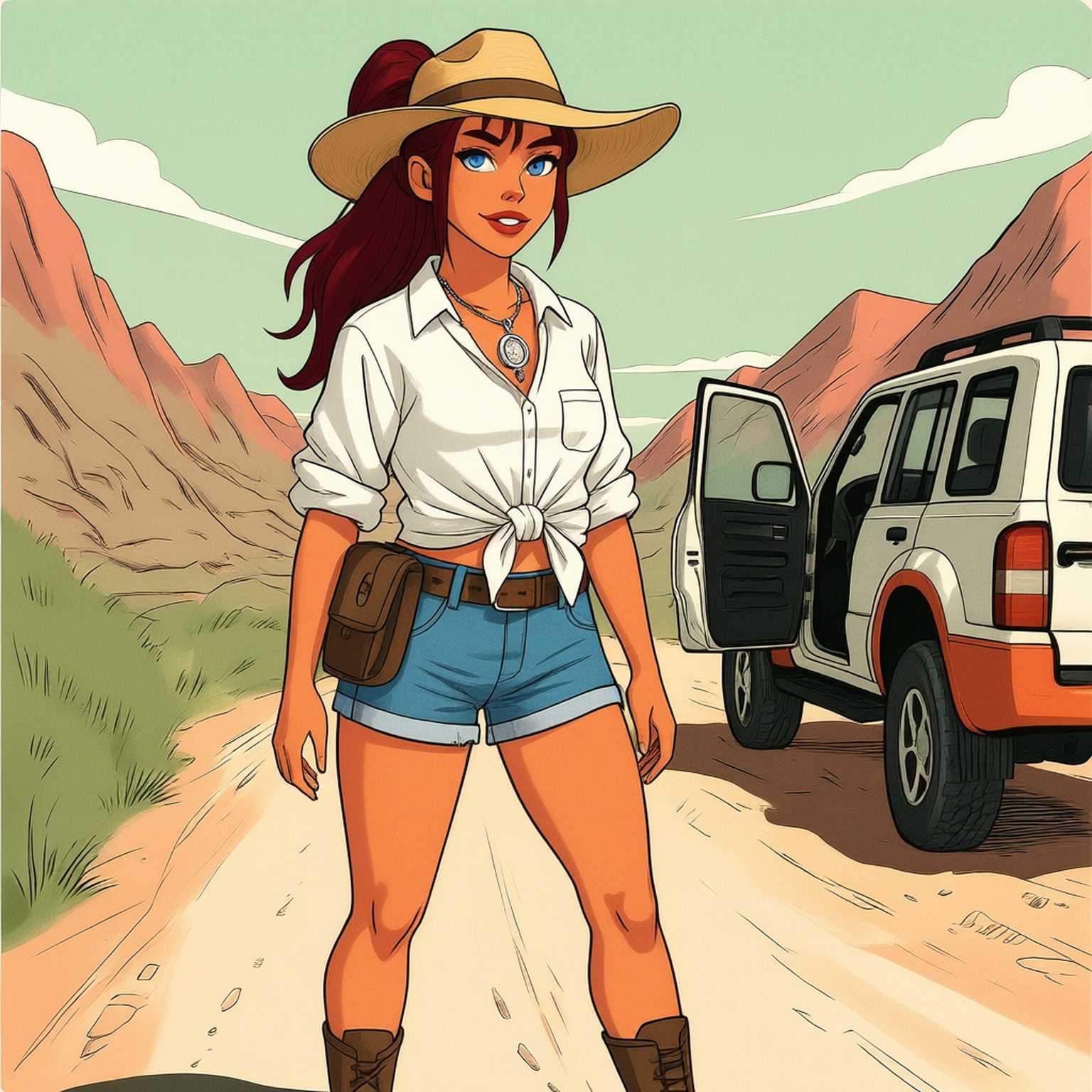 A simple sketch in late 1990s style of a 20-years old young woman