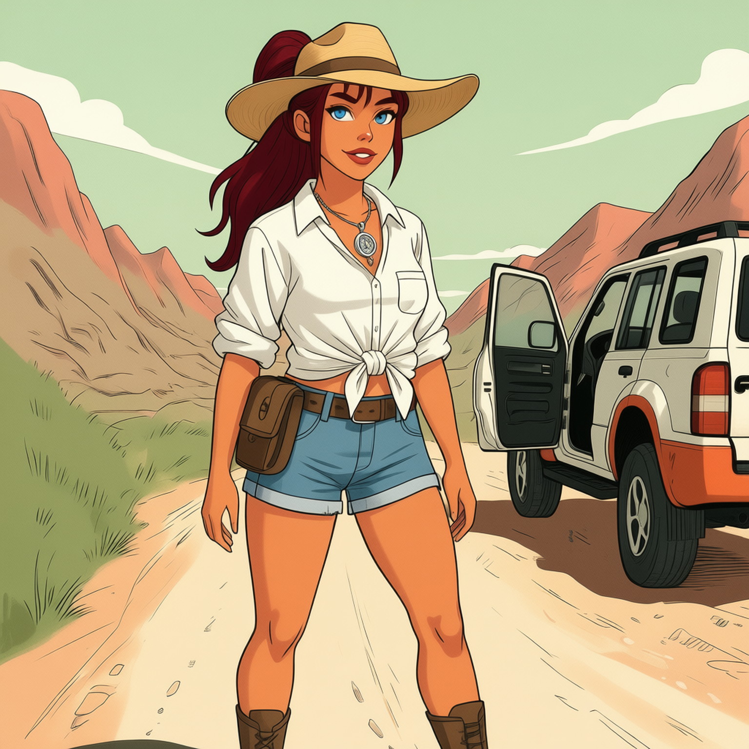 A simple sketch in late 1990s style of a 20-years old young woman