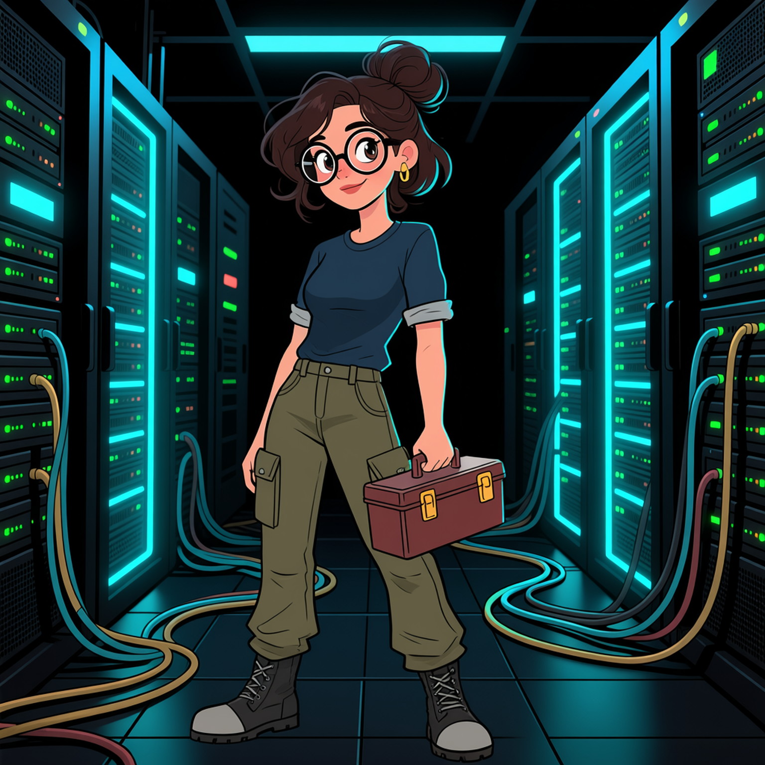 A simple sketch in early 2020s "nerdy chic" style of a 20-years old young woman