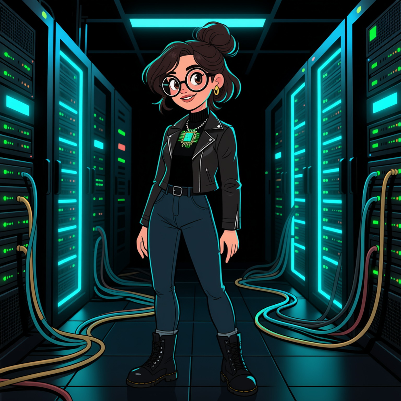 A simple sketch in early 2020s "nerdy chic" style of a 20-years old young woman