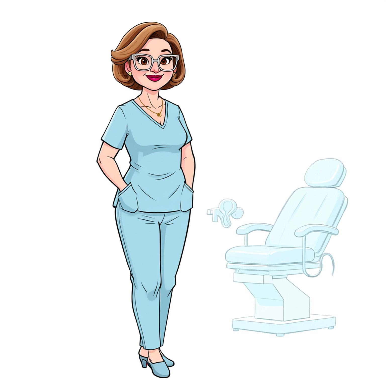 A simple sketch in early 2020s sophisticated medical style of a 40-years old young woman