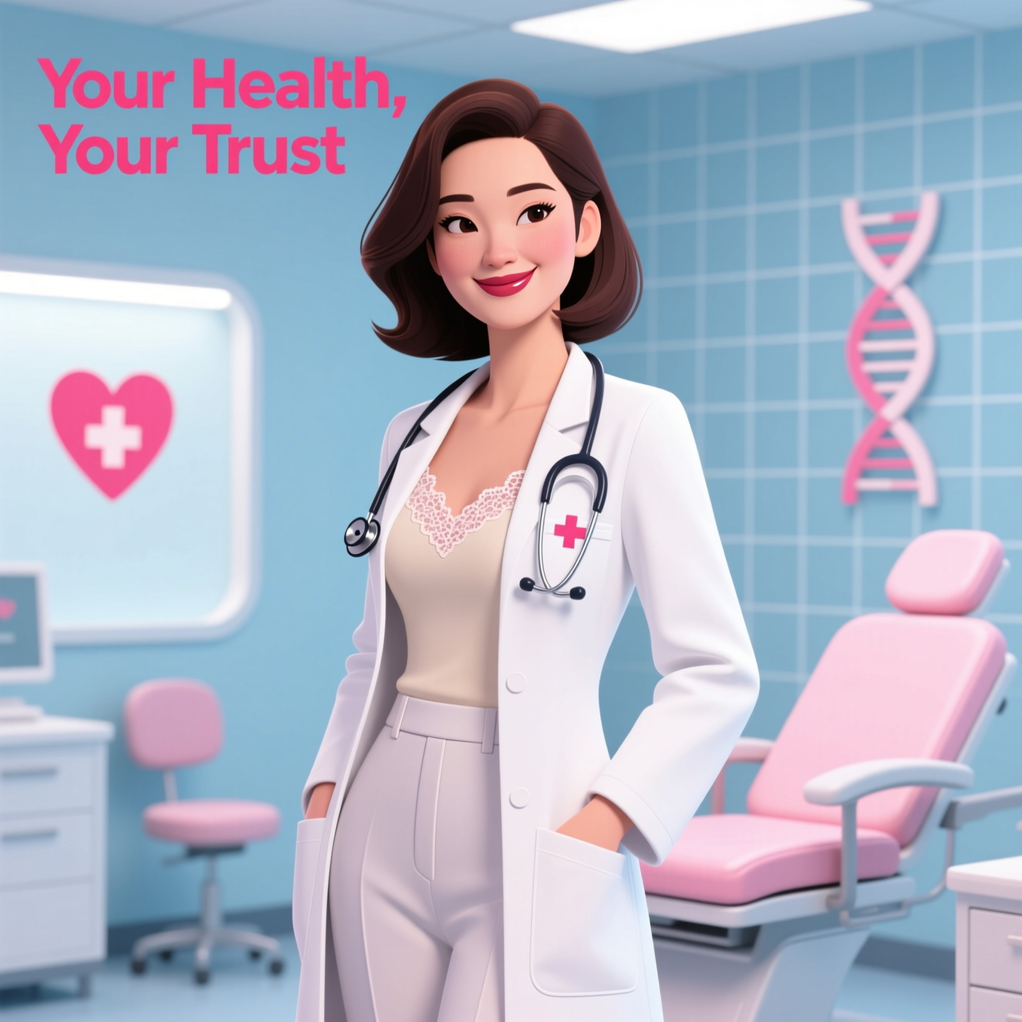 A simple sketch in early 2020s sophisticated medical style of a 30-years old young woman