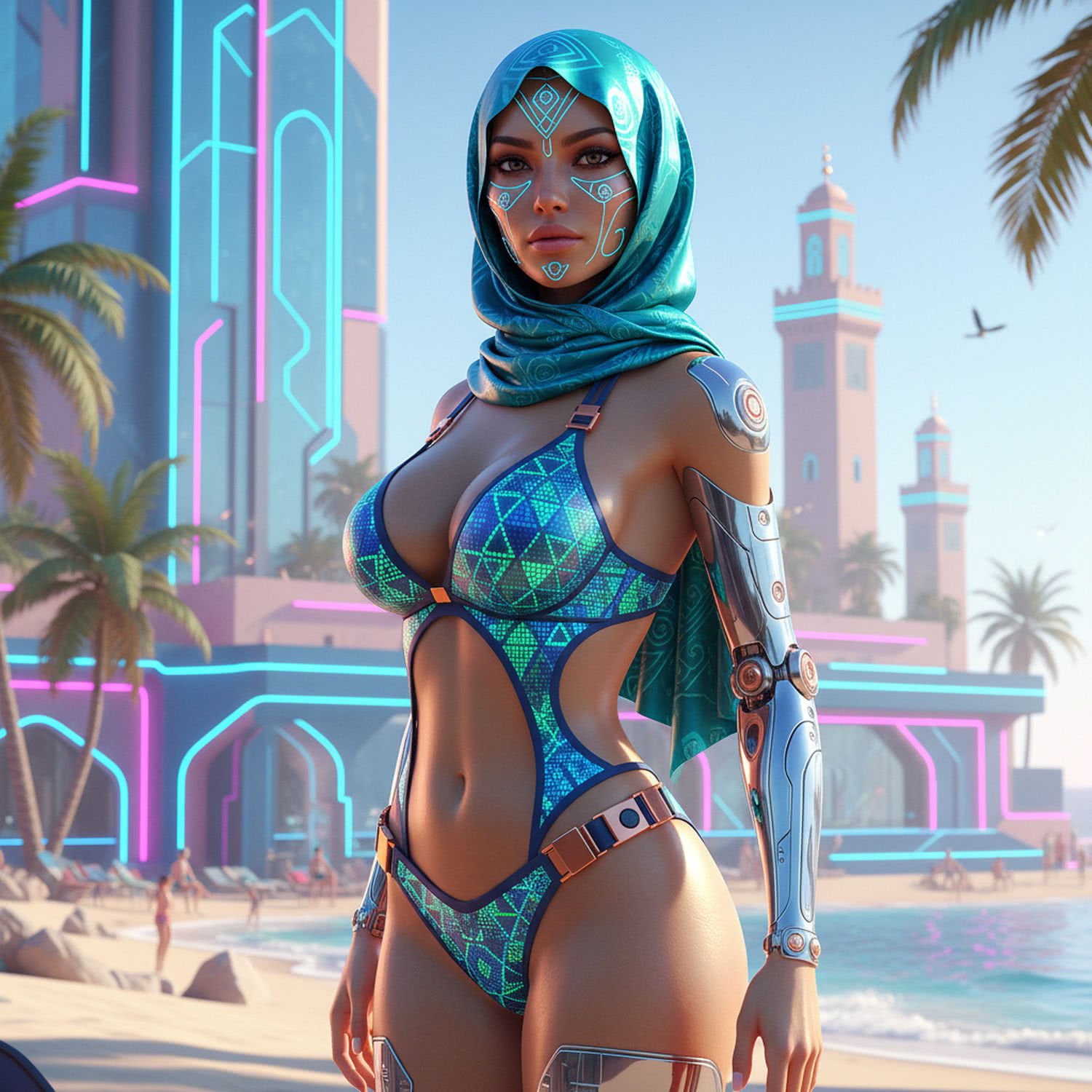Marokańskie bikini z wzorami zellige – geometryczny seksapil w kolorach orientu z bio-ekranami